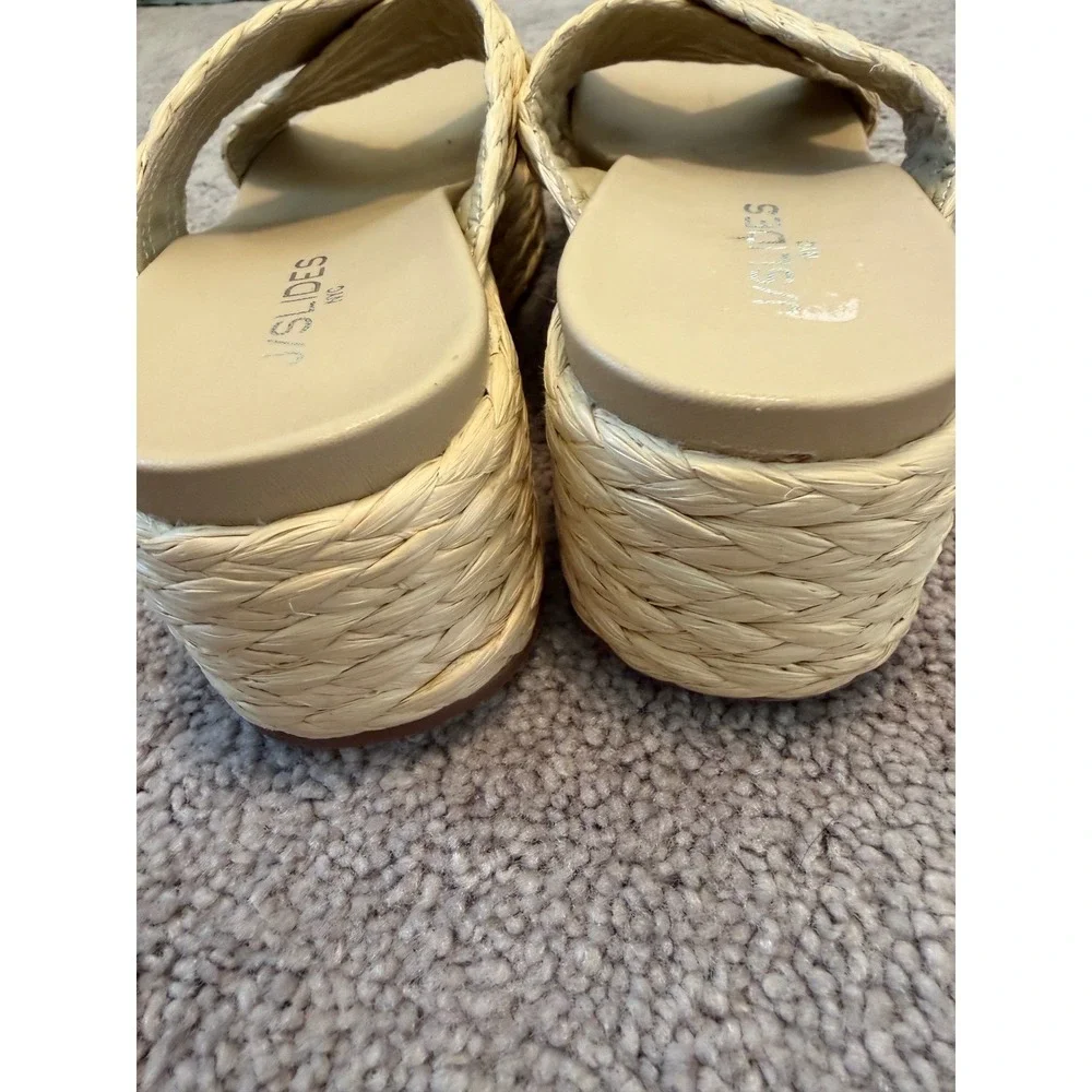 J/Slides NYC Womens 9 Beige Woven Straw Raffia Crisscross Platform Slide Sandals